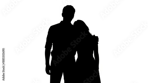 Silhouette Couple Embracing Togetherness White Background.
