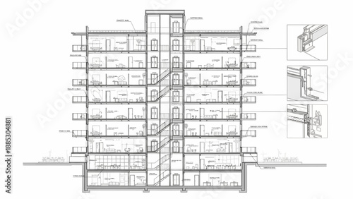 Detailed Architectural Drawing of Modern Building Design.