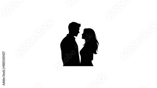 Silhouette Couple Facing Each Other Romantic Connection.