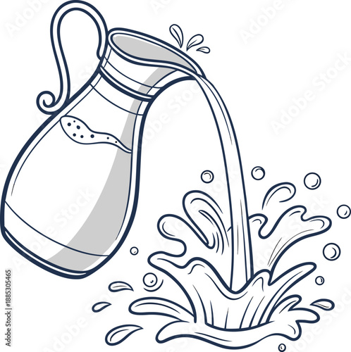 Realistic vector icon illustration milk jug in a splash of fresh milk isolated on white backgro