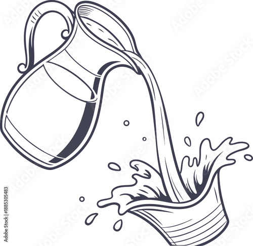 Realistic vector icon illustration milk jug in a splash of fresh milk isolated on white backgro