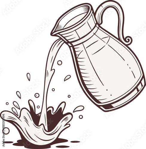 Realistic vector icon illustration milk jug in a splash of fresh milk isolated on white backgro