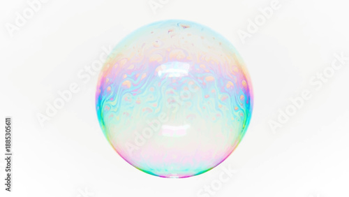 Iridescent Soap Bubble on White Background.