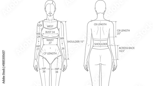 Human Body Measurement Diagram Illustration.