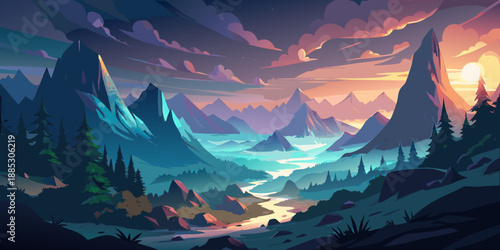 sunset in mountains