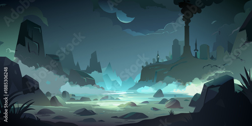 fantasy landscape with the moon and clouds