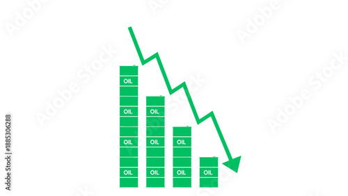 Green bar chart with downward arrow symbolizing loss, decline, and negative financial performance. Ideal for business and economic analysis visuals.