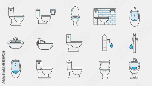 Collection of Toilet and Urinal Icons Vector Illustration.