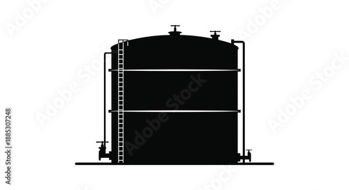 a stark black industrial storage tank stands prominently against a white backdrop showcasing a detailed profile silhouette high quality professional modern