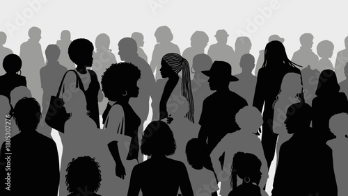 Diverse Crowd Silhouettes Representing Society and Community.