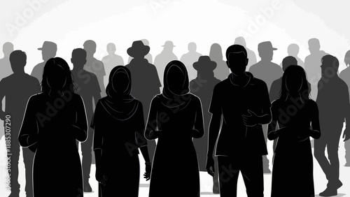 Diverse Crowd Silhouette People Gathering Together.