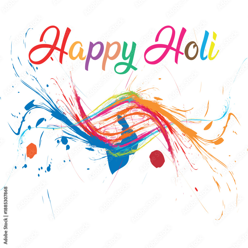 Naklejka premium Happy Holi Greeting Card with Abstract Colorful Paint Swirls and Artistic Ink Strokes Background for Indian Festival of Colors Celebration Banner and Creative Social Media Graphics