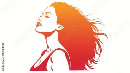 Woman with Flowing Hair in Profile.