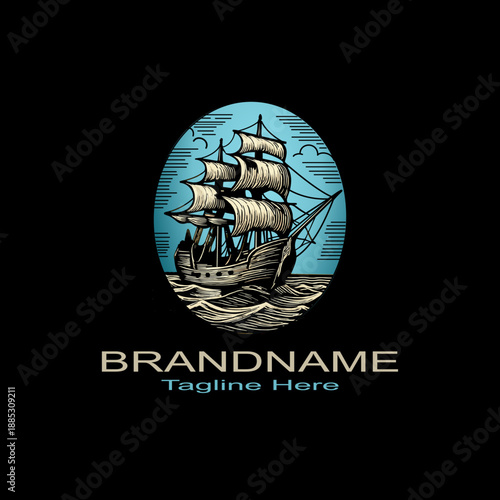  “Voyage Legacy: Stylized Sailing Ship Emblem”