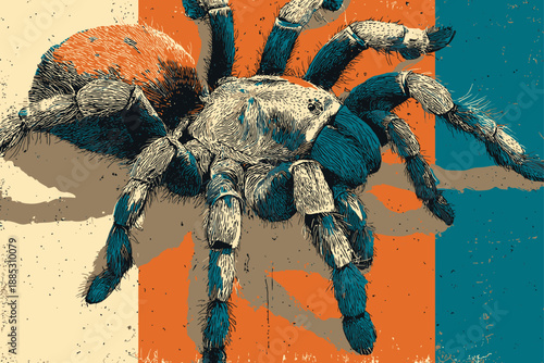 High Contrast Tarantula Design with Vintage Distressed Effects