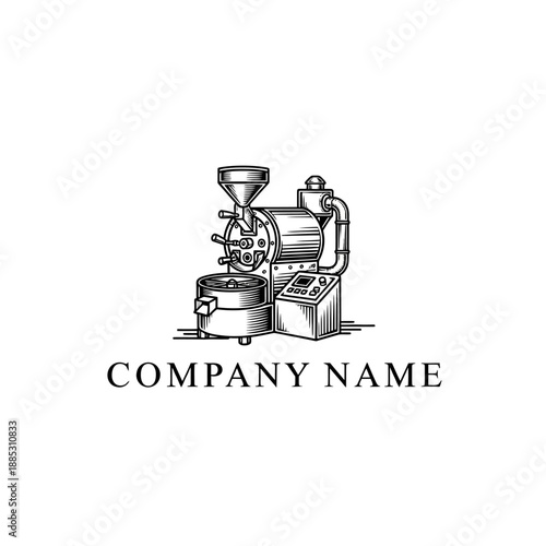Vintage Coffee Roaster Machine Illustration for Company Branding.