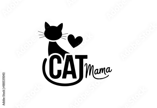 cat mom card inscription decorative lettering vector illustration. Pet lovers calligraphy phrase with paw footprint. Animal related words, sign isolated on white