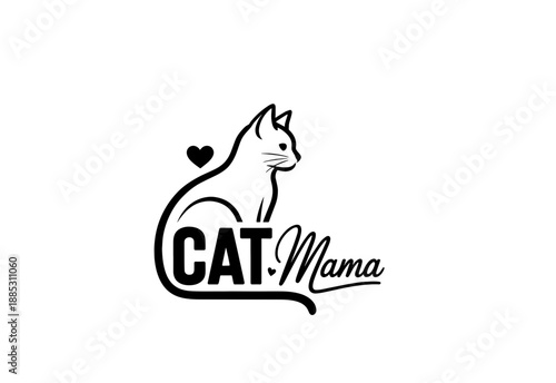 cat mom card inscription decorative lettering vector illustration. Pet lovers calligraphy phrase with paw footprint. Animal related words, sign isolated on white