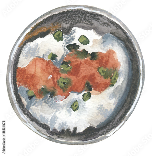 Fotografie Takikomi Gohan rice dish Japanese food watercolor illustration Hand painted clip