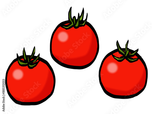 ミニトマトのイラスト （筆タッチ・夏野菜・赤色） シンプル / Hand-drawn mini tomatoes illustration