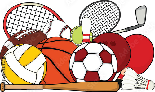 Assortment of Sports Balls and Equipment soccer basketball