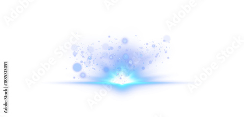 Abstract blue energy burst with glowing star explosion, light rays and particle effect isolated on transparent background