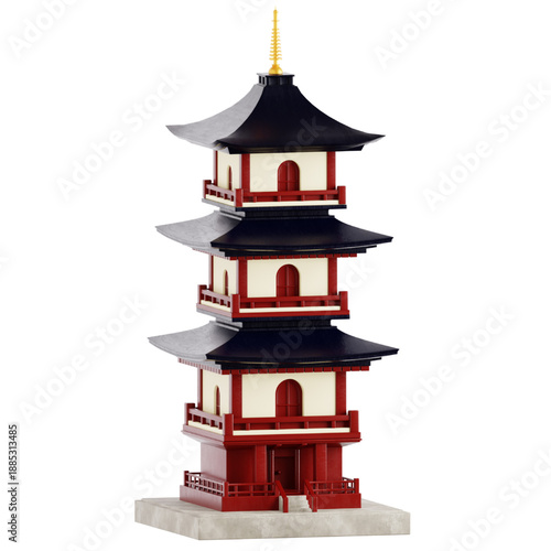 Traditional Japanese Pagoda Architecture Model Displayed Isolated Against a White Background