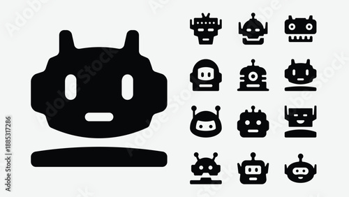 Robot face and artificial intelligence icons set