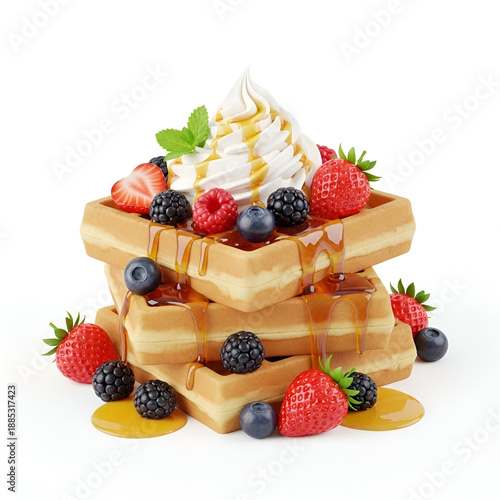 Wallpaper Mural Stack of two golden waffles generously topped with fresh mixed berries, whipped cream, and drizzled with sweet maple syrup. Torontodigital.ca