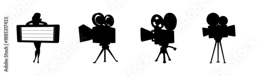 Collection of vintage film cameras and cinema marquee silhouettes
