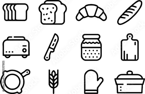 bread icon set bakery baking line art kitchen vector pack