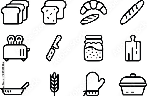 bread bakery icons baking tools utensils kitchen vector set