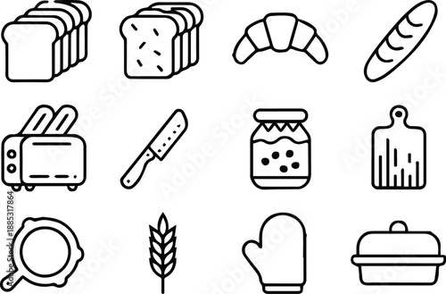 bread kitchen icons baking utensils oven mitt pan cutting board