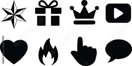 icon vector black glyph set star gift crown play heart flame hand