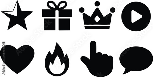 icon nine flat symbols star gift crown play heart flame hand