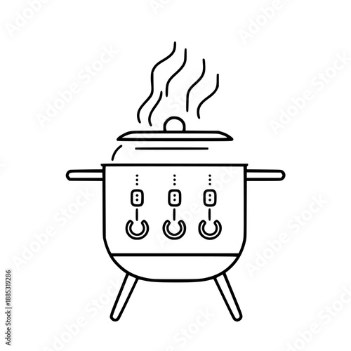 cozy culinary scene pot food simmering stove | Clean, isolated vector art for creative projects.