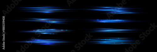 Blue neon light streak with radiant sparkle flows across a transparent backdrop. Perfect for modern digital designs, UI elements, or sci-fi compositions. Adds motion, energy, and visual depth.