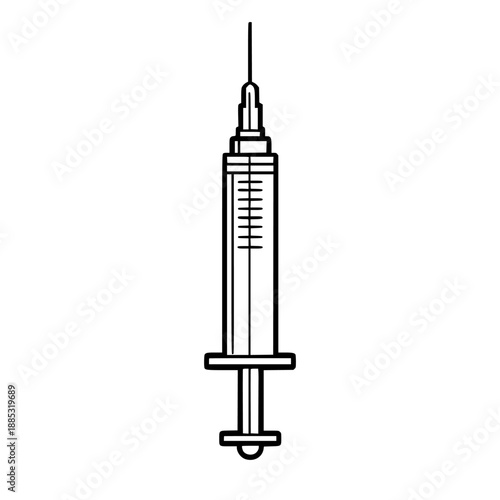 Needle Intrigue: Minimalist Line Art Syringe | Clean, isolated vector art for creative projects.