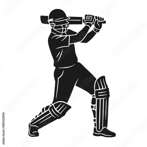 Professional cricket batsman silhouette playing a powerful hook shot.
