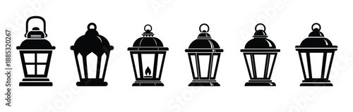 Set of six unique islamic lantern silhouettes for ramadan and eid festival decoration