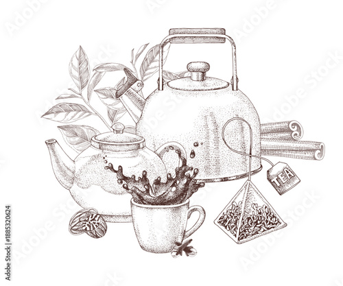 Tea time sketched vector illustration