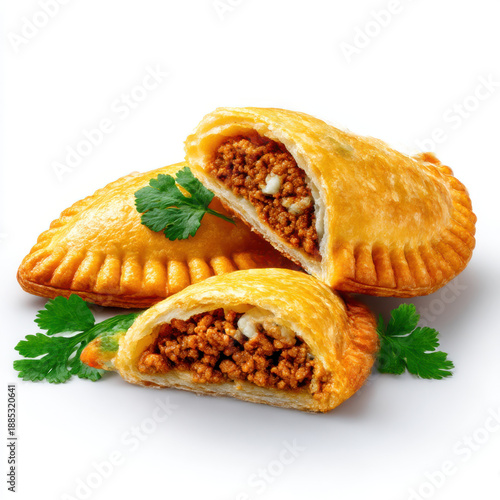 Delicious golden-brown empanadas filled with savory ground meat and cheese, isolated on transparent background
