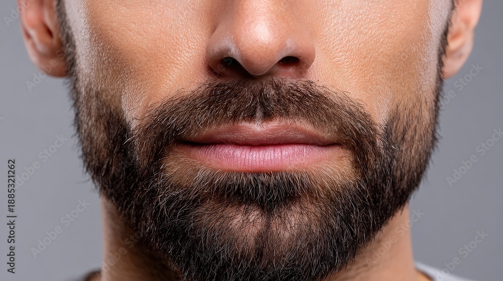 Obraz premium Close-up Portrait of a Man's Trimmed Beard and Mustache