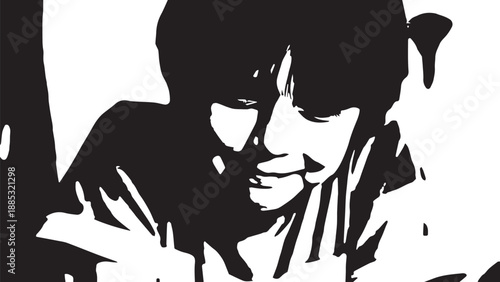 Monochrome silhouette portrait of a solitary figure in dramatic light.