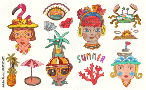 Summer, sea and beach concept. watercolor vector illustration.	