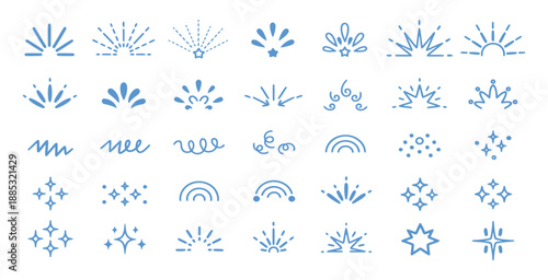 Vintage starburst, star burst, light ray, sun ray, sunburst shapes, bursting sun rays, set of vintage hand drawn art isolated on transparent background