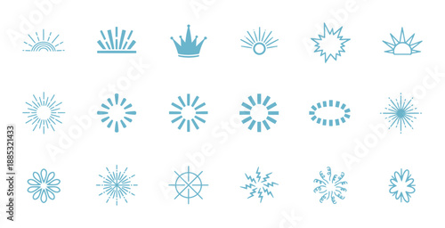 Vintage starburst, star burst, light ray, sun ray, sunburst shapes, bursting sun rays, set of vintage hand drawn art isolated on transparent background