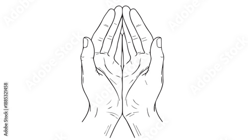 Two Hands Held Together in Gentle Prayer, A Delicate Line Illustration Reflecting Reverence and Quiet Spiritual Reflection.