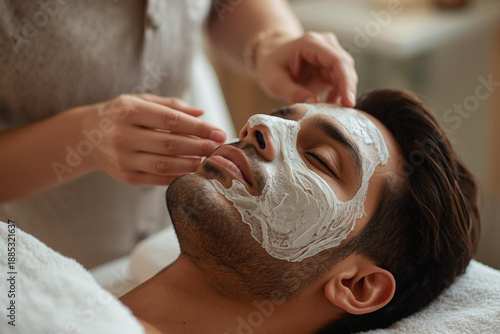men getting  face mask for beauty