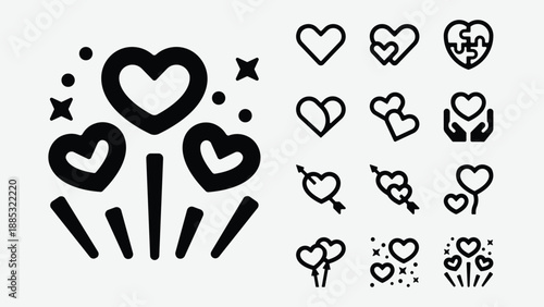 Hearts and love symbols icons set